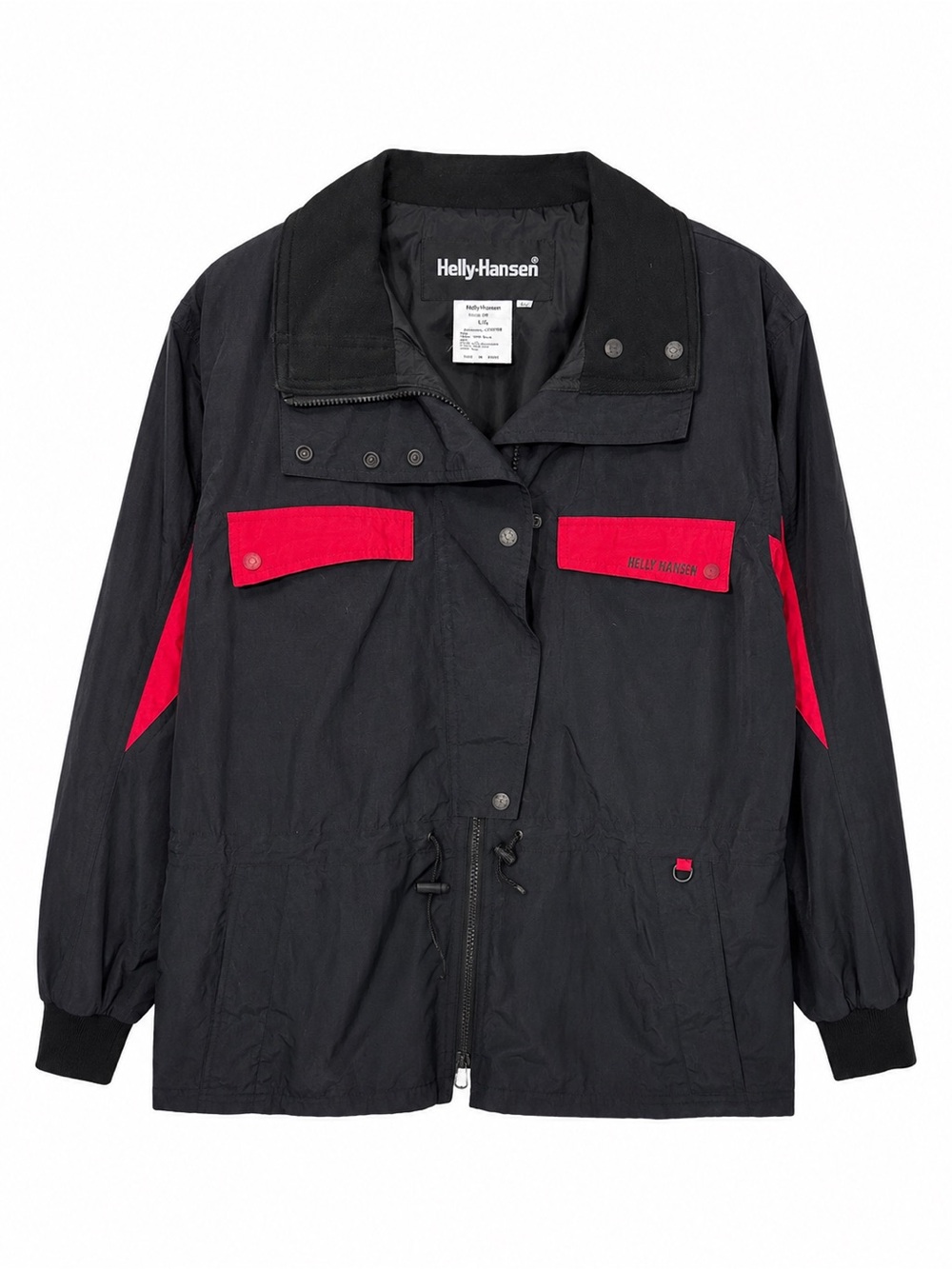 Vintage Helly Hansen Black Red Colorblock Utility Windbreaker Jacket L